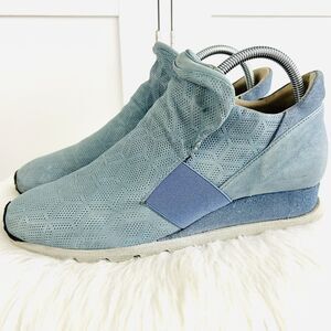 Miz Mooz Alpyne Blue Leather Mesh Wedge Comfort Sneakers Booties Womens Size 8